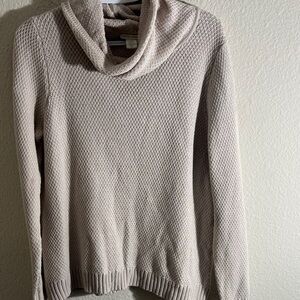 5/$25 White + Warren women’s Sz cotton M Waffle Standneck Soft Cream Sweater